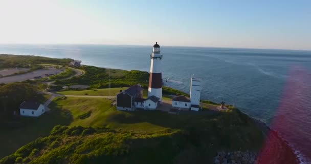 Aerial Omloppet Long Island Montauk Fyren — Stockvideo