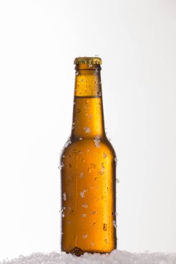 Soğuk cam kehribar şişesinde taze bira