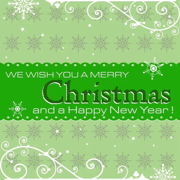 Green Postcard Snowflake Decorative Symbols Text Wish You Merry Christmas — Stock Vector