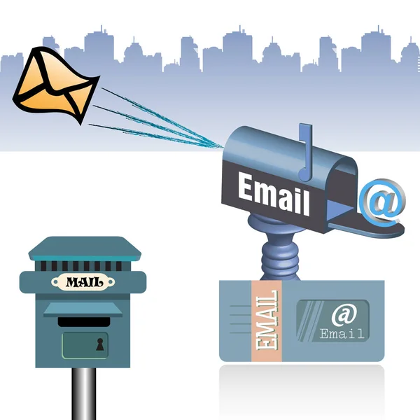 Красочная Иллюстрация Различными Почтовыми Ящиками Словом Email Написанным Почтовом Ящике — стоковый вектор