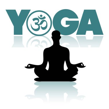 Adam siluet ve word onun arkasında büyük harf ile yazılmış Yoga ile renkli resimde.