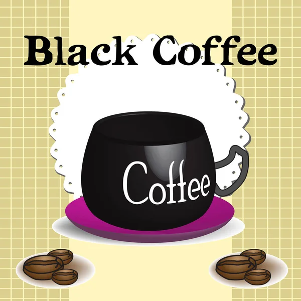 孤立したブラック コーヒー カップとコーヒー豆 ブラック コーヒーのテーマ — ストックベクタ