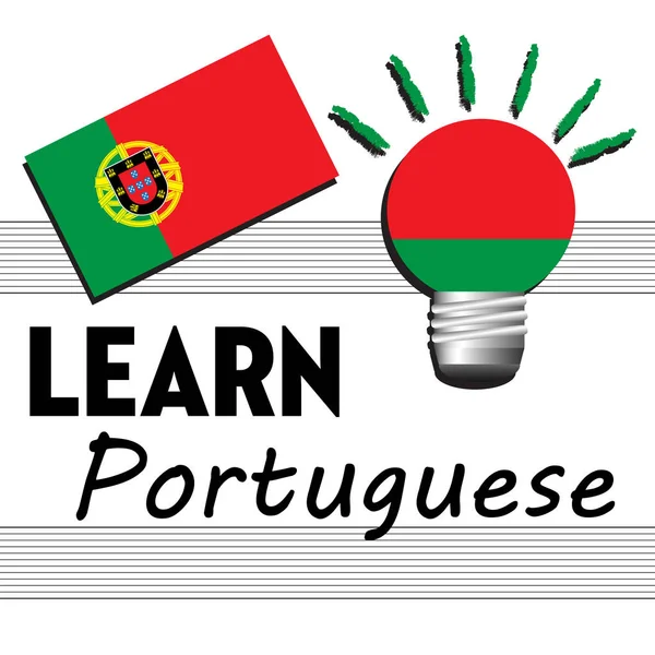 Barevné Pozadí Vlajkou Portugalska Text Naučit Portugalsky Psaný Černými Písmeny — Stockový vektor