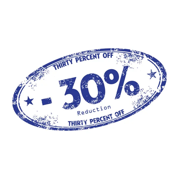 Blue Grunge Rubber Oval Stamp Text Thirty Percent Written Stamp — Stock Vector
