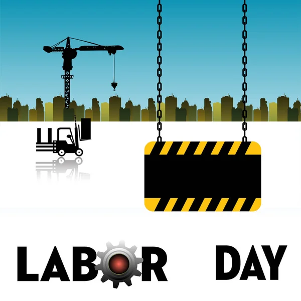 Színes Illusztráció Daru Jármű Egy Építkezésen Labor Day Koncepció — Stock Vector