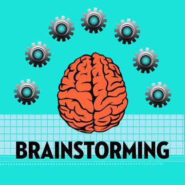 Renkli arka plan ile gears tarafından çevrili bir beyin. Beyin fırtınası Tema