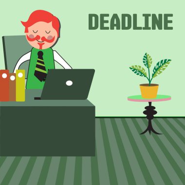 İçin son tarih hazırlanması ve bir ofiste çalışan bir adamla renkli resimde