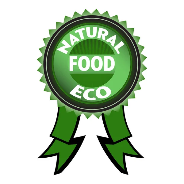 隔离绿色徽章与文本自然食物写在徽章上 — 图库矢量图片