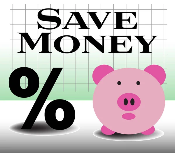 カラフルな背景にピンクの貯金 テキストは黒の文字で書かれたお金を節約します — ストックベクタ