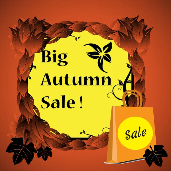 Colorful Frame Made Dry Leaves Shopping Bag Text Big Autumn — Stock Vector
