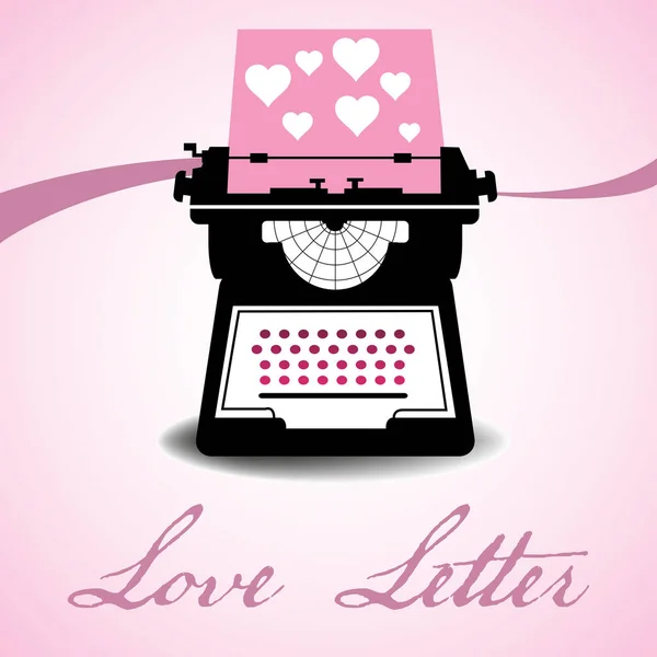 孤立したタイプライター マシン愛の手紙を書きます 愛の手紙のコンセプト — ストックベクタ