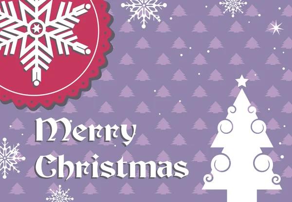 スノーフレーク モミの木 クリスマスの白文字で書かれた本文とカラフルなポストカード — ストックベクタ