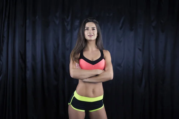 Modelo Fitness Top Rosa Shorts Deportivos Con Una Figura Perfecta — Foto de Stock