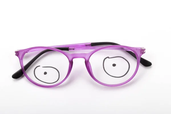 Cornice Rosa Degli Occhiali Cui Sono Disegnati Gli Occhi Isolato — Foto Stock