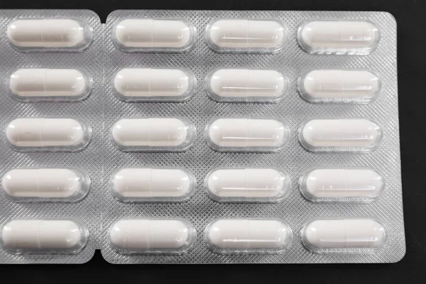 White Pills Pack Dark Background — Stock Photo, Image
