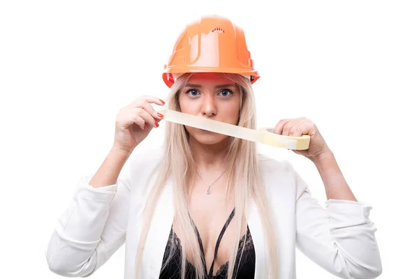 Girl Stick His Mouth Duct Tape — Stock Photo, Image