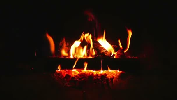 Beautiful Warm Burning Logs Indor Fireplace Filmed Super Slow Motion — Stock Video