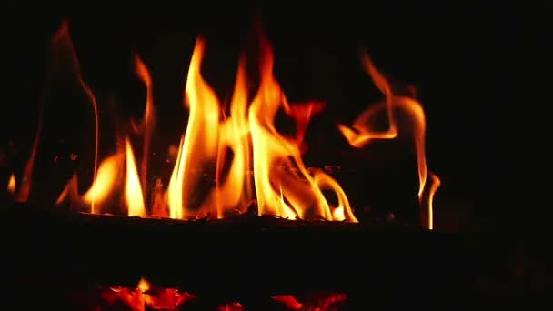 Beautiful Warm Orange Flames Open Fireplace Shot Super Slow Motion — Stock Video