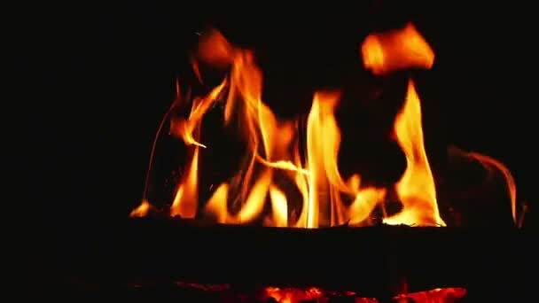 美丽的温暖橙色火焰在开放的壁炉 在超慢动作中射击 — 图库视频影像