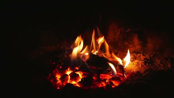 Orange Flames Almost Burned Logs Open Fireplace Super Slow Motion — Stock Video