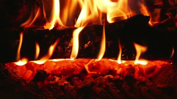 Schöne Warme Orangefarbene Flammen Offenen Kamin Schuss Superzeitlupe — Stockvideo