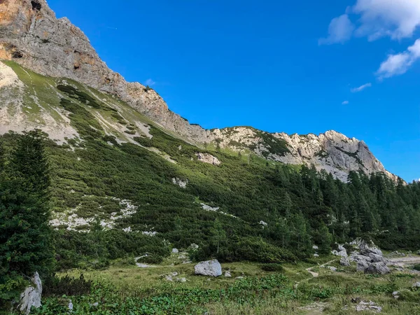 Beautiful view of Alps at path to mountain Triglav in national park in Slovenia.