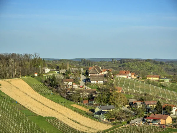 Словенська сільській місцевості повний виноградників і невеликих фермах. Вистрілив у 50 м heigh sightseing башта. — стокове фото
