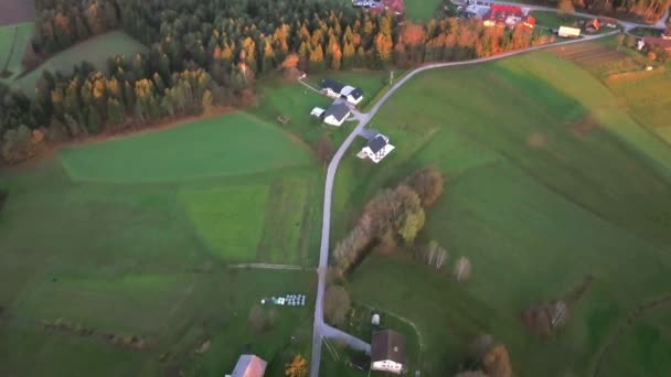 Aerial Filming Beautiful Slovenian Country Landscape Autumn Early Morning Flying — Stock Video