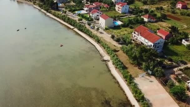 Aerial Flying Beautiful Beach Village Mrljane Pasman Island Shot Vacation — Stock Video