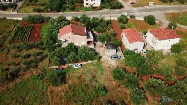 Aérea Volando Sobre Hermosa Aldea Verde Mrljane Isla Pasman Disparo — Vídeo de stock