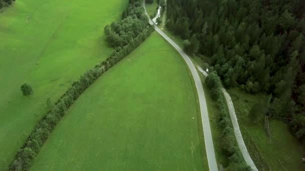 Повітряні Літати Краєвид Зелені Альпійські Долини Оточеній Горами Знятий Поїздку — стокове відео