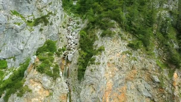 Luchtfoto Vliegen Voor Prachtige Waterval Rinka Logarska Dal Vliegen Uit — Stockvideo