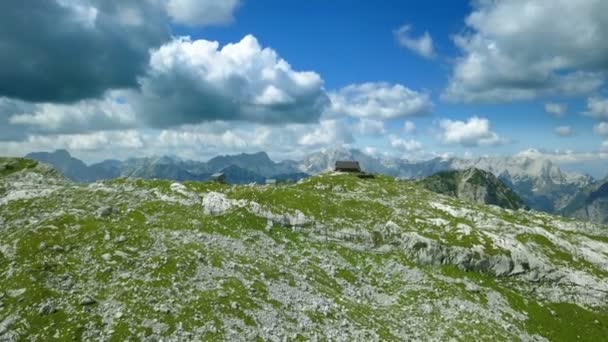 Aerial Triglav National Park Slovenia Seven Lakes Valley Cottage Prehodavci — Stock Video