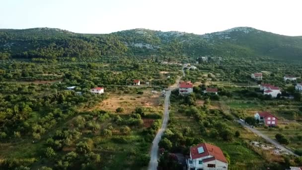 Aerea Sorvolando Piccolo Insediamento Sull Isola Pasman Croazia Girato Vacanza — Video Stock
