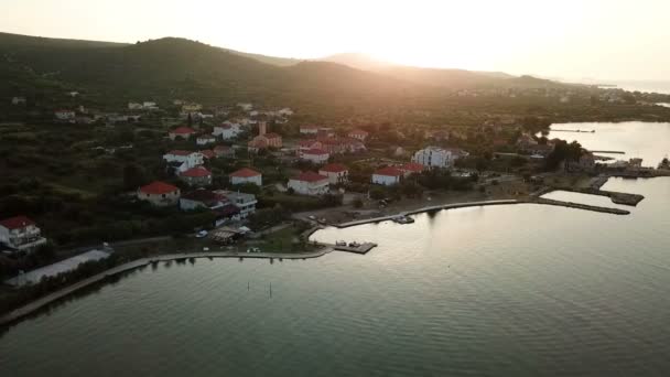 Antenne Avond Vlucht Voor Dorp Mrljane Eiland Pasman Kroatië Gefilmd — Stockvideo