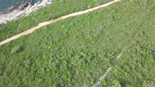 Aerial Flying Green Island Vis Croatia Abandoned Military Objects Green — Stock Video