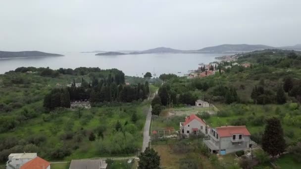 Aerial Flying Small Settlement Croatian Island Prvic Dalmatien Filmed Sailing — Stock Video