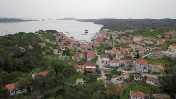 Aéreo Voando Sobre Aldeia Sali Ilha Dugi Otok Croácia Pequena — Vídeo de Stock