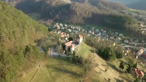Lasko Slovenia 2018 Flying City Castle Restoran Beautiful Sunny Day — Stock Video
