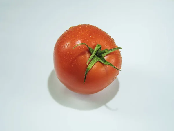 Vermelho Tomate Maduro Frutas Closeup Branco — Fotografia de Stock