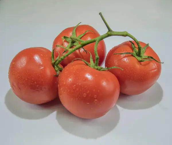 Group Red Ripe Tomatoes Closeup White — Stock Photo, Image