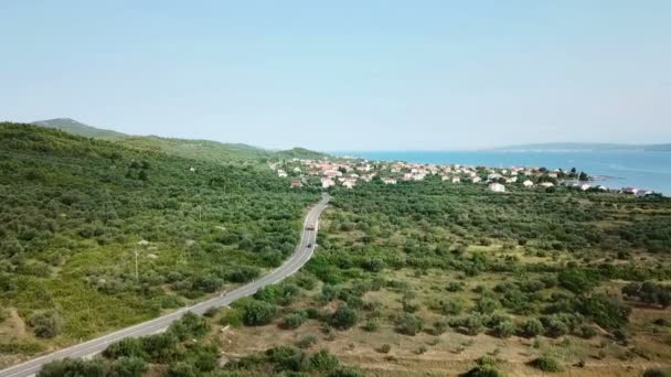 Aérienne Survolant Magnifique Village Vert Mrljane Île Pasman Tourné Vacances — Video