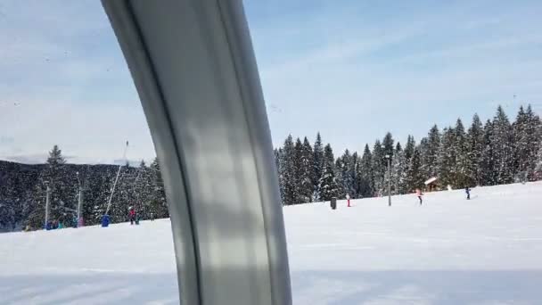 Rogla Slovenia 2019 View Out Glass Ski Lift Tube Mountain — Stock Video