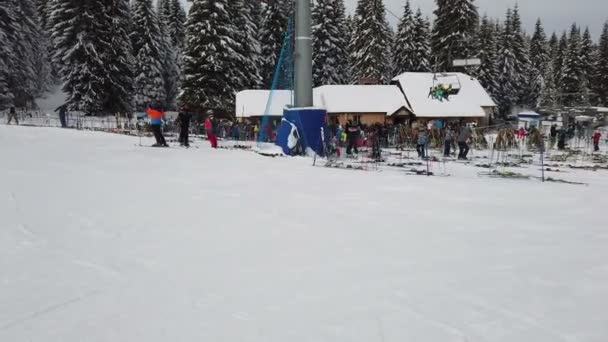 Rogla Slovenia 2019 Parked Skies Restaurant While Skiers Taking Brake — Stock Video