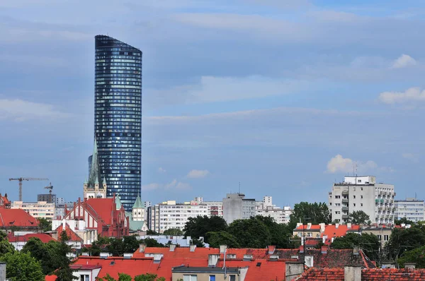 Wroclaw Polen 2019 Juni Cityscape Met Skytower Wolkenkrabber Stijgt Stadslijn — Stockfoto
