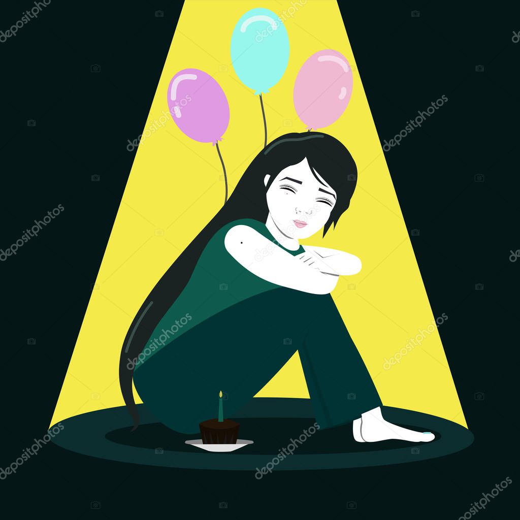 Sad Birthday Girl Birthday Girl Alone Birthdays Sad Birthdays Alone No Friends Sad Birthday Girl In Dark Room With Cupcake Sweets Cakes And Cupcakes No Friends Premium Vector In Adobe Illustrator