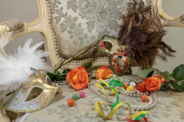 Eski püskü şık karnaval ve Venedik Maske, çiçek ve parti iyilik çiçek corso