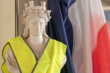 France and its symbols of the Republic against yellow vests. Marianne and the French tricolor clipart