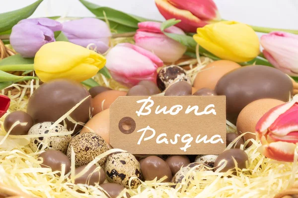 Text Glad Påsk Buona Pasqua Glad Påsk Skriven Italienska För — Stockfoto