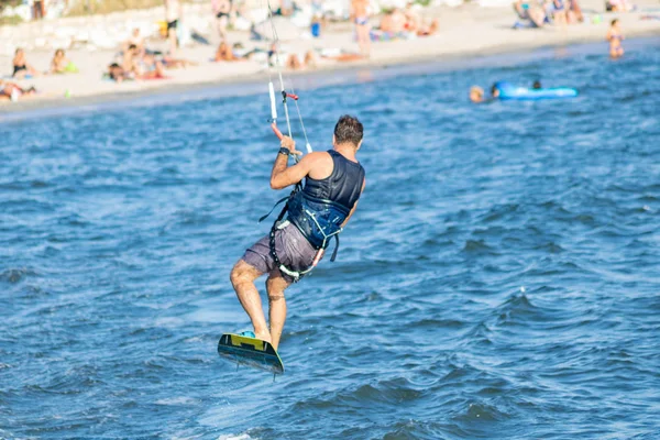 Kitesurf Voorkant Van Juan Les Pins Strand Antibes Franse Rivièra — Stockfoto